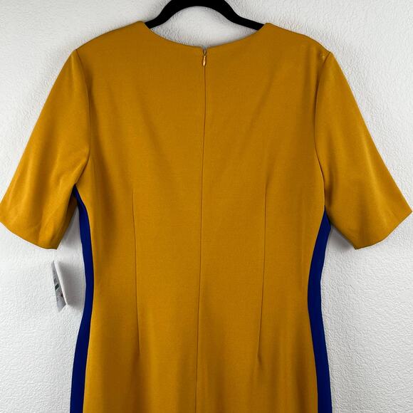 Kasper Short Sleeve Knit Colorblock Sheath Midi Dress Mustard Combo XXL NWT - Picture 9 of 14
